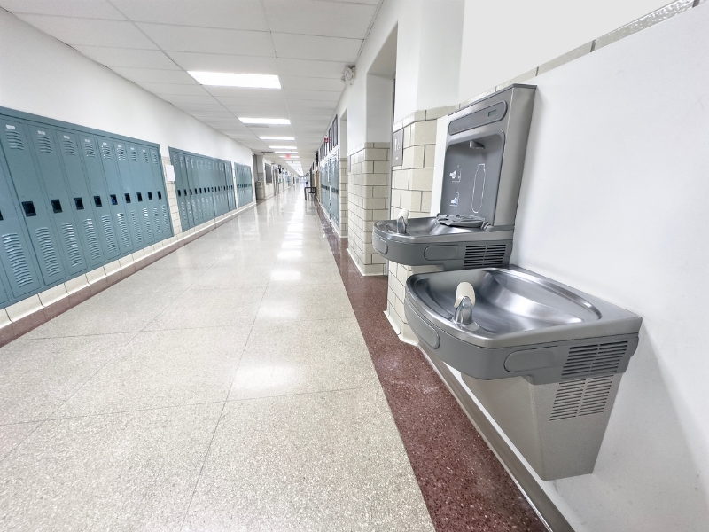 Drinking water fountain in an elementary school